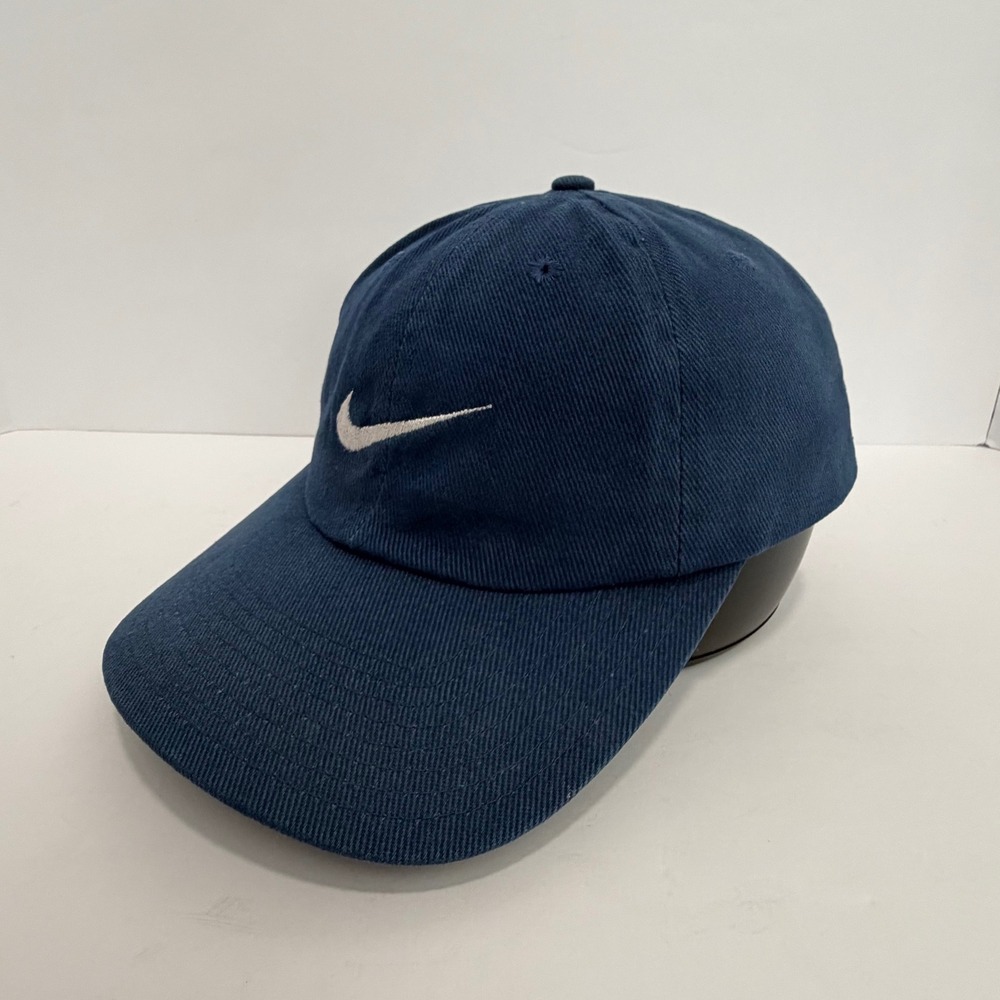 VTG Y2K Nike Heritage Swoosh Baseball Cap Navy‎ Blue Adjustable Cotton Dad Hat